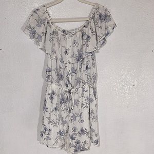 White Blue Floral Romper - Size Medium